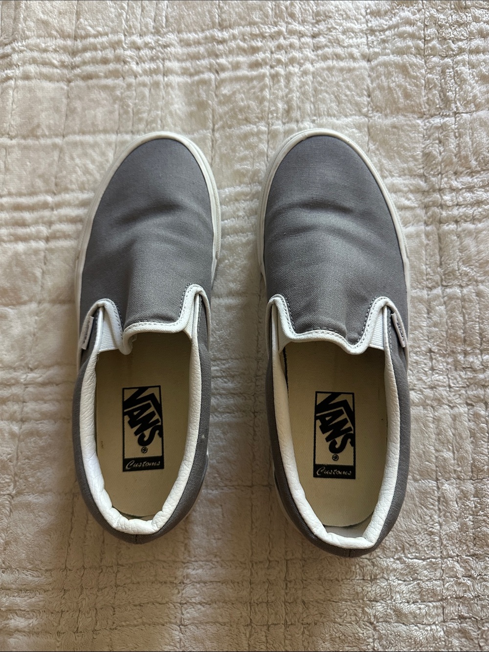 Vans Grey and White Slip-On Sneakers